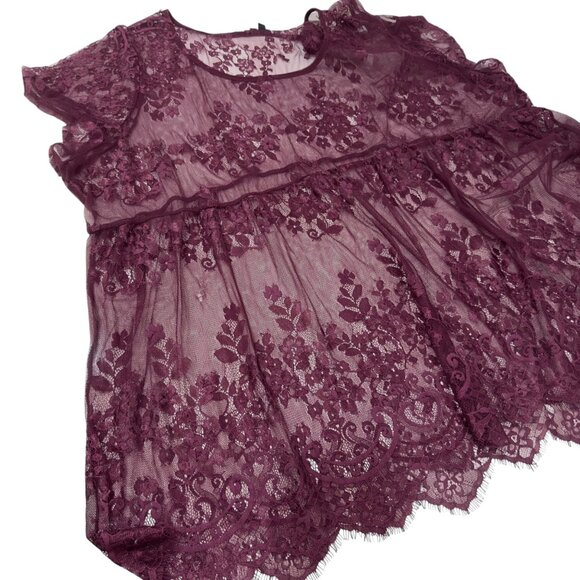 Torrid Chart SZ 6  Womens Sheer Burgundy Floral Lace Tunic Top/Beach Coverup - Picture 8 of 15